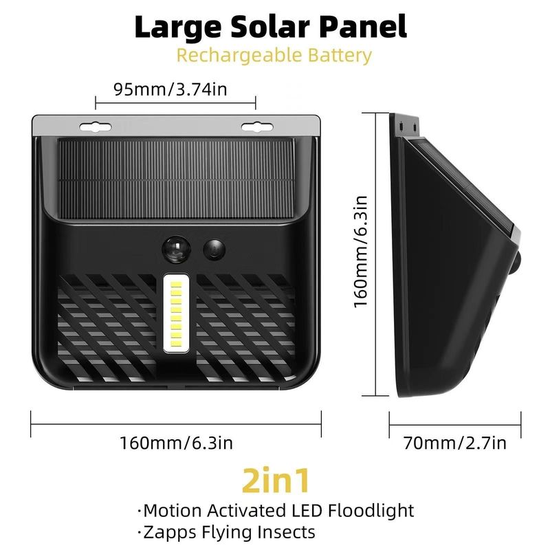 Sensore di movimento PIR Lampada solare per uccidere le zanzare Repellente per insetti Assassino di mosche Materiale ABS