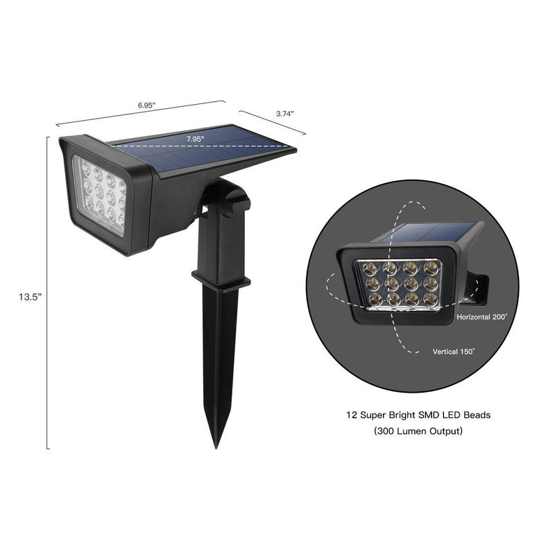 IP65 Acque resistenti all'aria aperta LED Paesaggio regolabile Illuminazione a energia solare Proiettori per giardino