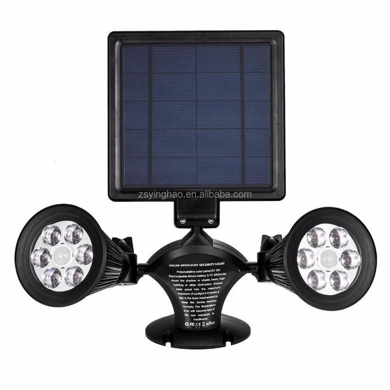 Energia solare a doppia testa doppi riflettori aggiornati 12 LED luce da giardino esterno