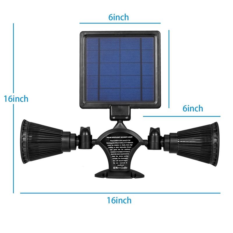 Energia solare a doppia testa doppi riflettori aggiornati 12 LED luce da giardino esterno