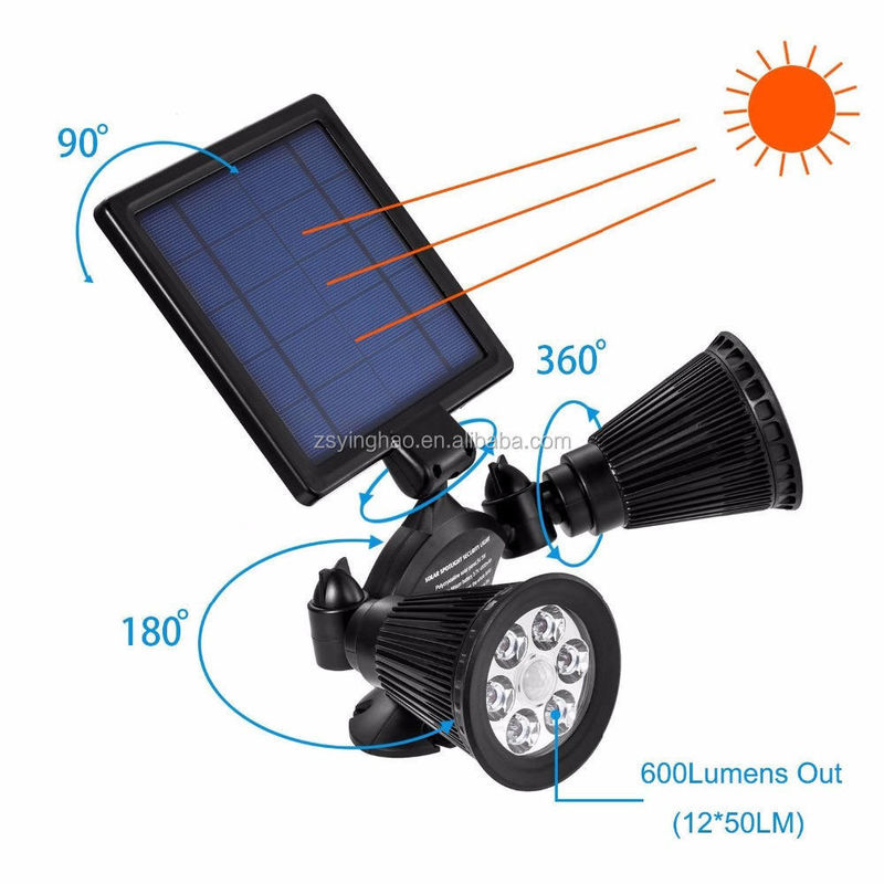 Energia solare a doppia testa doppi riflettori aggiornati 12 LED luce da giardino esterno