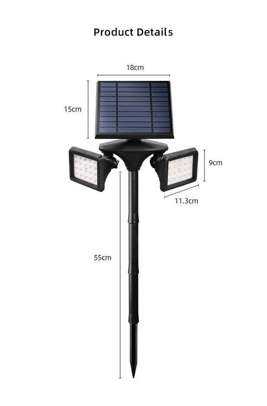 1- ABS PC Solar Aluminum Double Heads Lampade da giardino per un'illuminazione esterna superiore