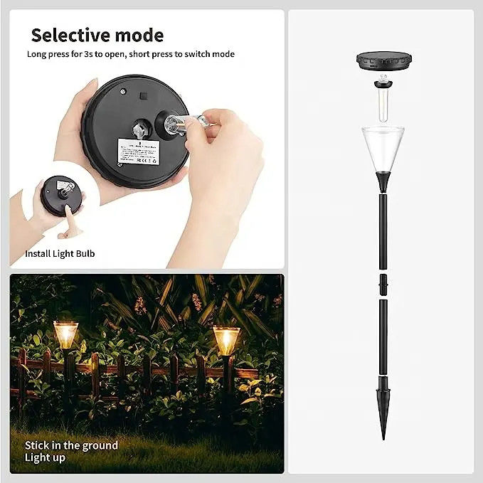 Indice di resa del colore 80 Ra Fuori a energia solare Bianco caldo 2 modalità LED Giardino Sentiero Luci di prato