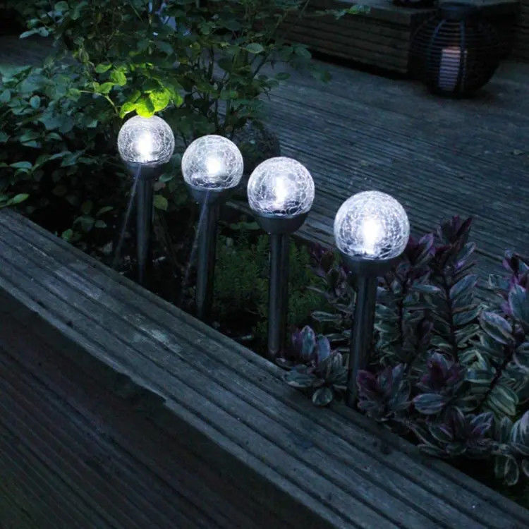 Lumiera a bastoncino decorativa a sfera di crackle a energia solare impermeabile per giardino e paesaggio