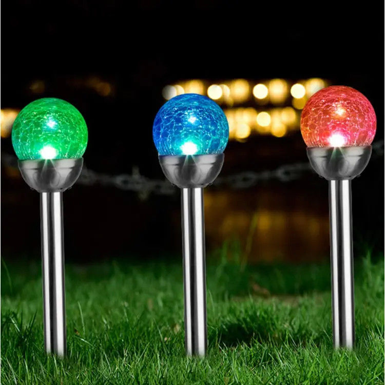 Lumiera a bastoncino decorativa a sfera di crackle a energia solare impermeabile per giardino e paesaggio
