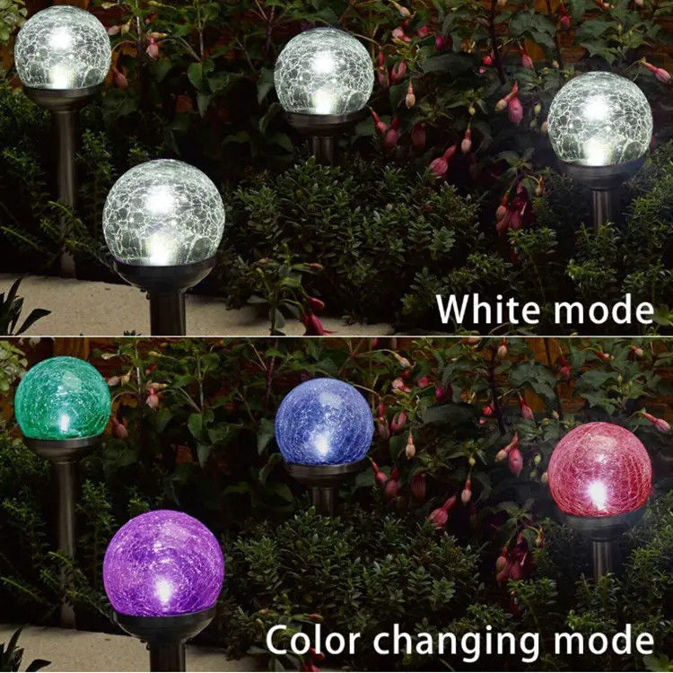 Lumiera a bastoncino decorativa a sfera di crackle a energia solare impermeabile per giardino e paesaggio