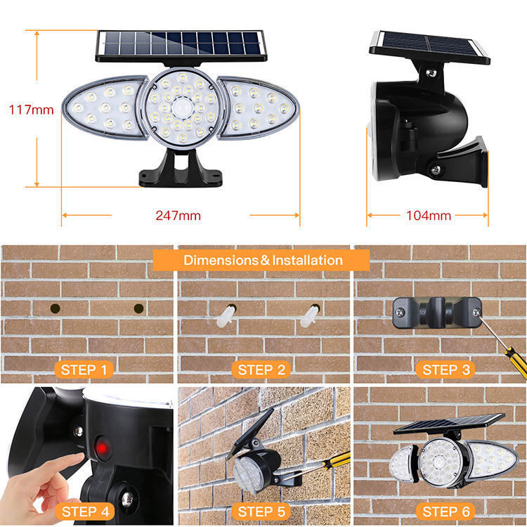 IP65 Sensore di movimento a energia solare Luci solari di emergenza esterno