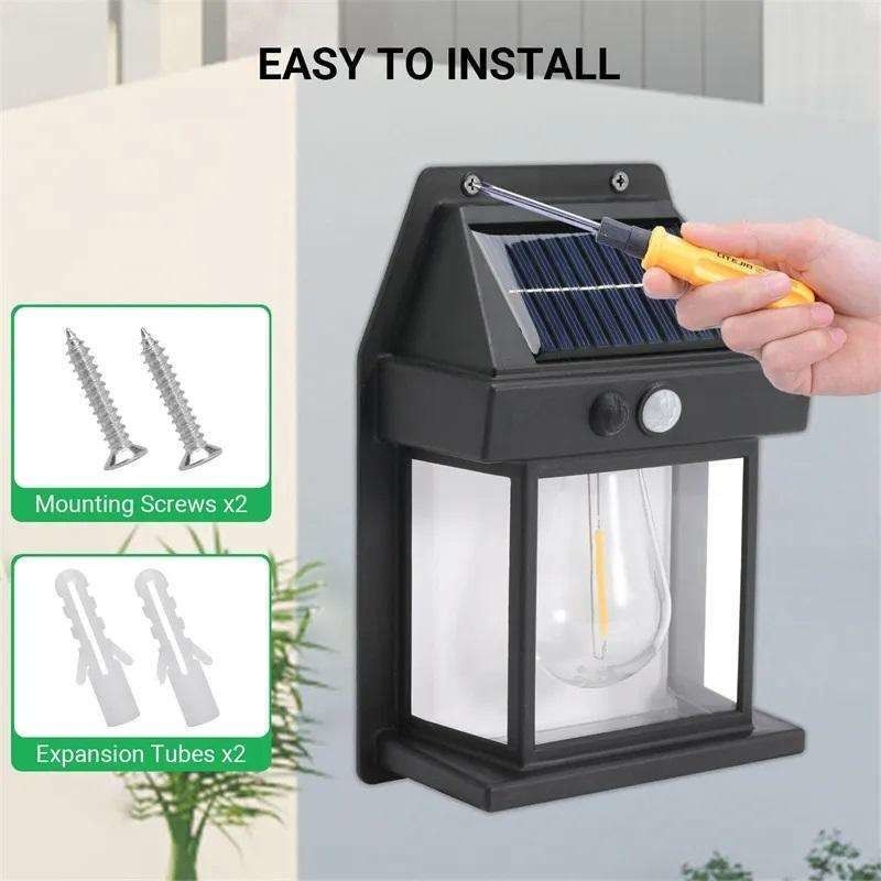 80lm/w Decorazione giardino cortile Lampada a parete solare impermeabile con sensore di movimento