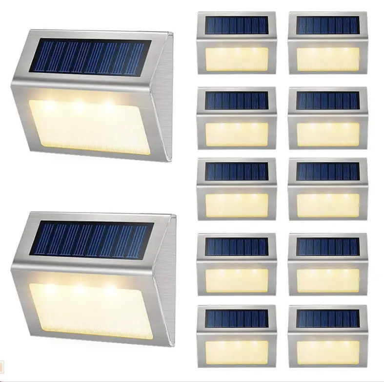 Luce solare in acciaio inossidabile esterna per balcone, giardino, recinzione 3 LED