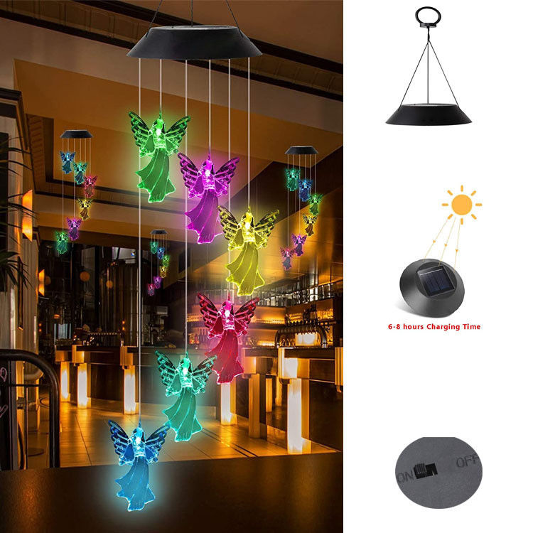 360° angolo di raggio colorato angelo campanelli di vento per esterno luci solari Decorazione giardino fata