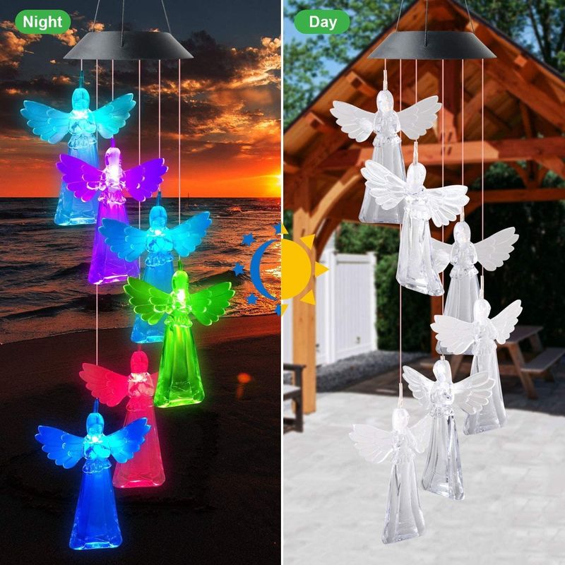 360° angolo di raggio colorato angelo campanelli di vento per esterno luci solari Decorazione giardino fata