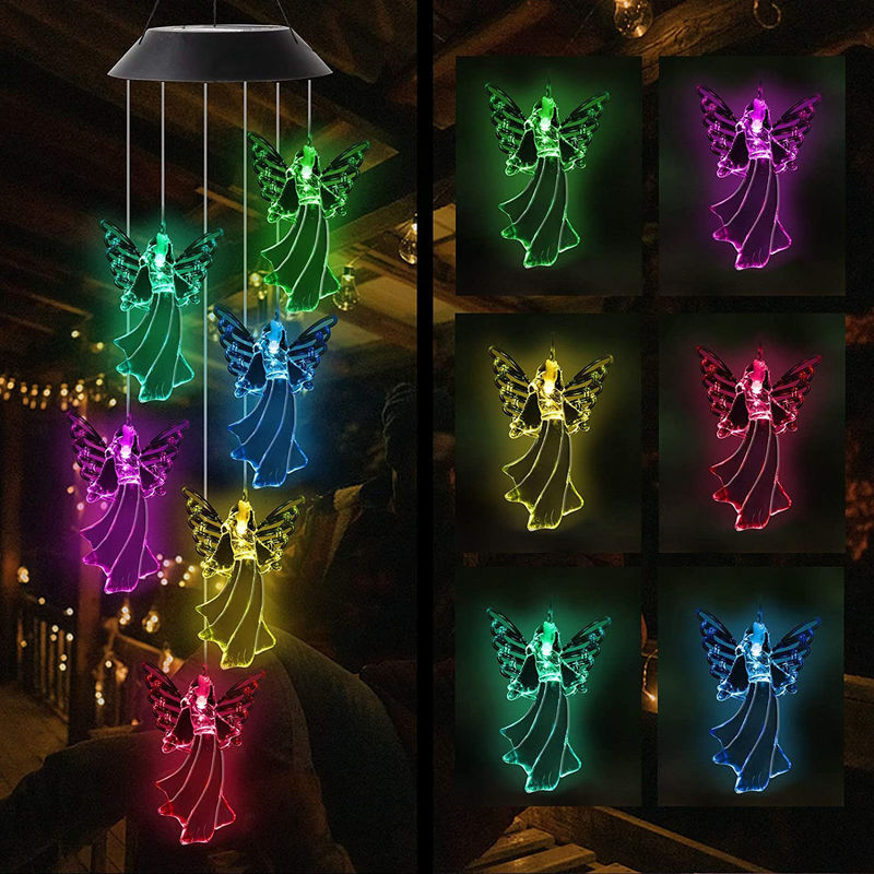 360° angolo di raggio colorato angelo campanelli di vento per esterno luci solari Decorazione giardino fata