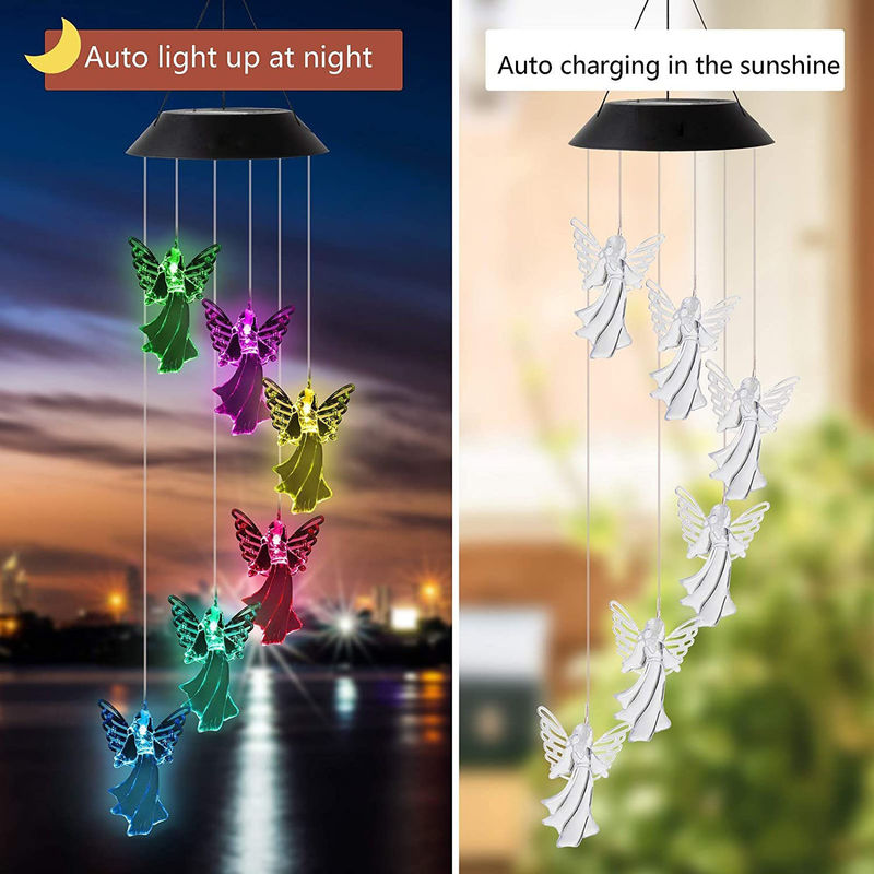360° angolo di raggio colorato angelo campanelli di vento per esterno luci solari Decorazione giardino fata