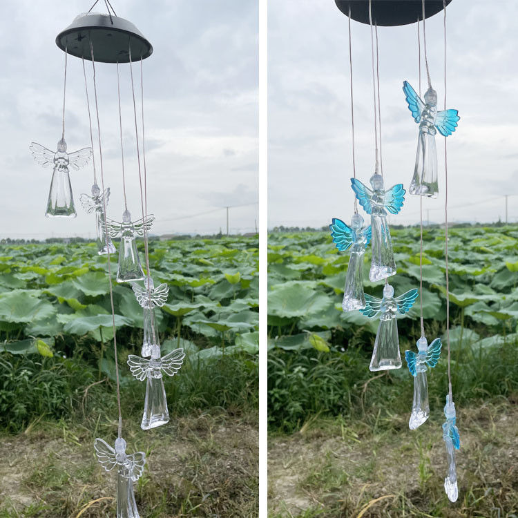 360° angolo di raggio colorato angelo campanelli di vento per esterno luci solari Decorazione giardino fata