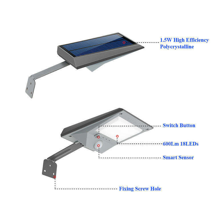 Lampada a parete solare ricaricabile Super luminosa LED Outdoor Sensore di movimento moderno impermeabile