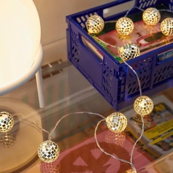 Lampada a corda a LED a sfera speculare d'argento per festa di decorazione natalizia Casa camera da letto interna