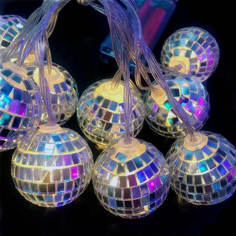Lampada a corda a LED a sfera speculare d'argento per festa di decorazione natalizia Casa camera da letto interna