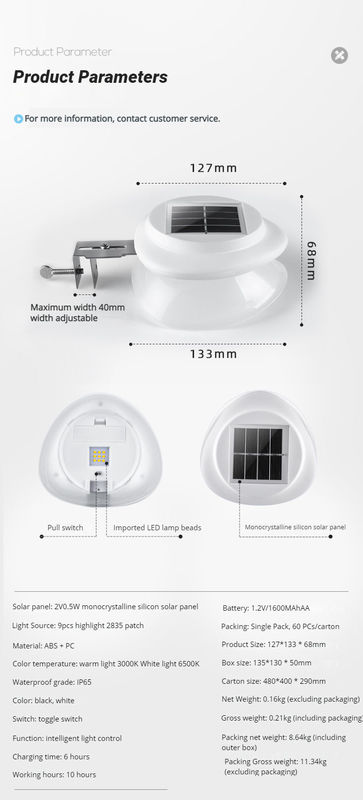 Lampada di recinzione a LED a energia solare impermeabile 100lm/w ABS PC Garden Light per cortile