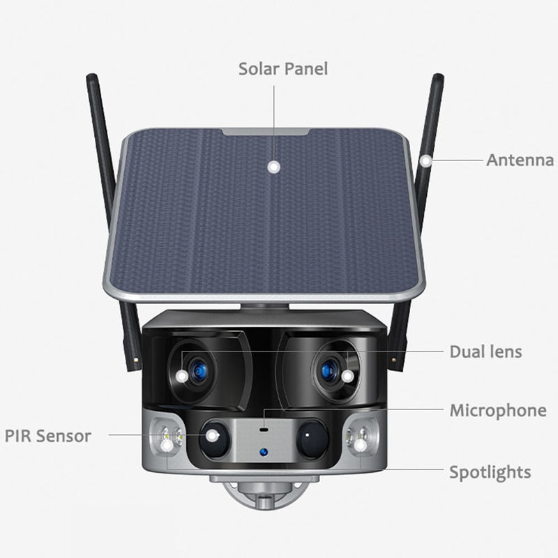 Otto milioni di articolazione orizzontale Camera solare all'aperto Wifi Camera CCTV a doppia lente