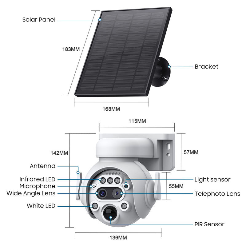 GSM 4G SIM Card IP66 Sicurezza con batteria solare IR PIR Camera IP a energia solare
