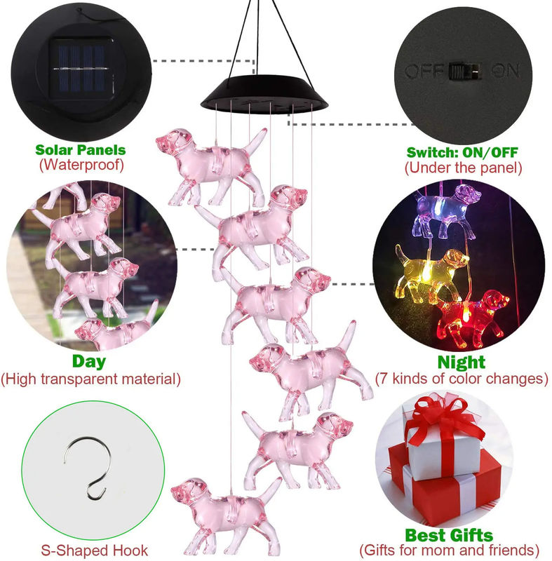 Decorazione per la casa LED Vento solare Chimes Luce con design esterno impermeabile e colorato