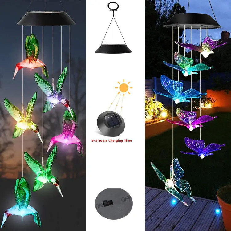 Decorazione per la casa LED Vento solare Chimes Luce con design esterno impermeabile e colorato