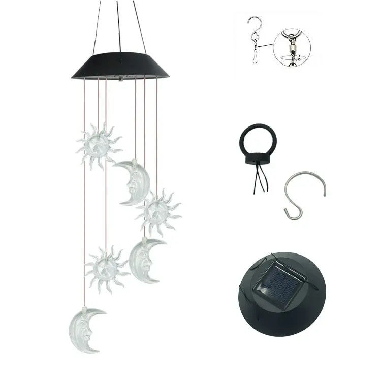 Sole Luna Luci solari Colorevoli campanelli di vento per giardino impermeabile a sette colori Gradiente