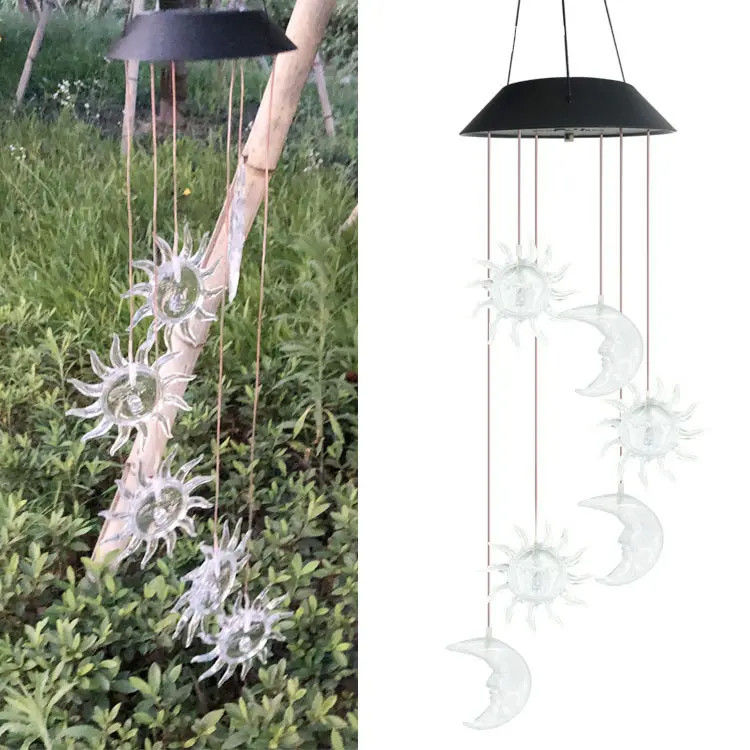 Sole Luna Luci solari Colorevoli campanelli di vento per giardino impermeabile a sette colori Gradiente
