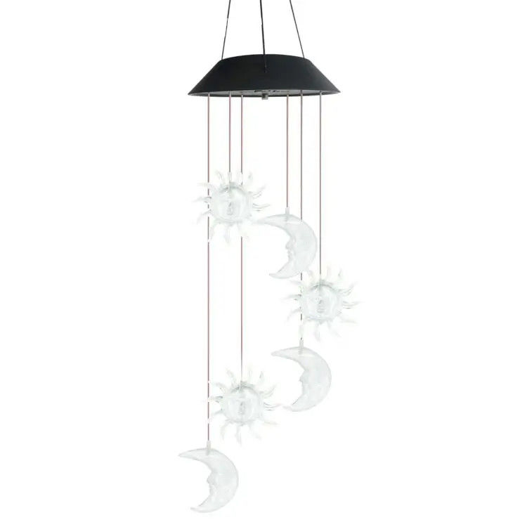 Sole Luna Luci solari Colorevoli campanelli di vento per giardino impermeabile a sette colori Gradiente
