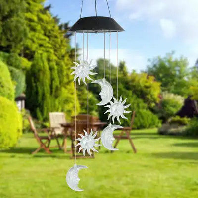 Sole Luna Luci solari Colorevoli campanelli di vento per giardino impermeabile a sette colori Gradiente